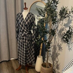 Tommy Hilfiger Black and White Plaid Long Sleeve Dress